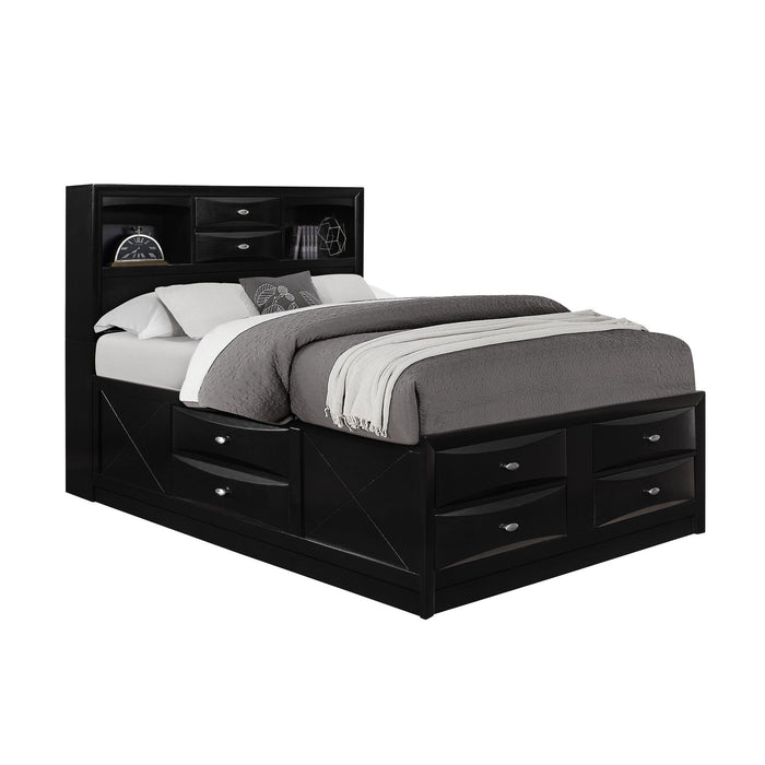 Solid Wood King Eight Drawers Bed - Black