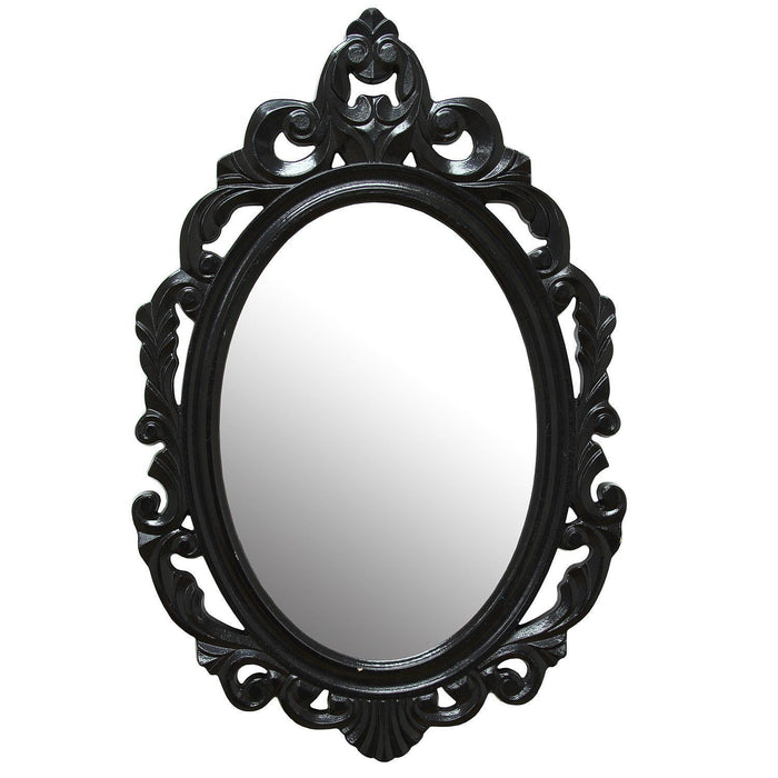 Vintage Style Baroque Oval Glass Wall Mirror - Black Glossy
