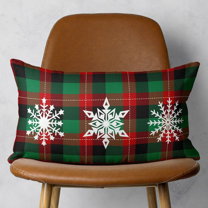 Christmas Snowflake Trio Plaid Lumbar Throw Pillow - Multicolor