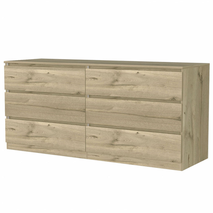 Manufactured Wood Six Drawer Double Dresser 60" - Light Oak and White