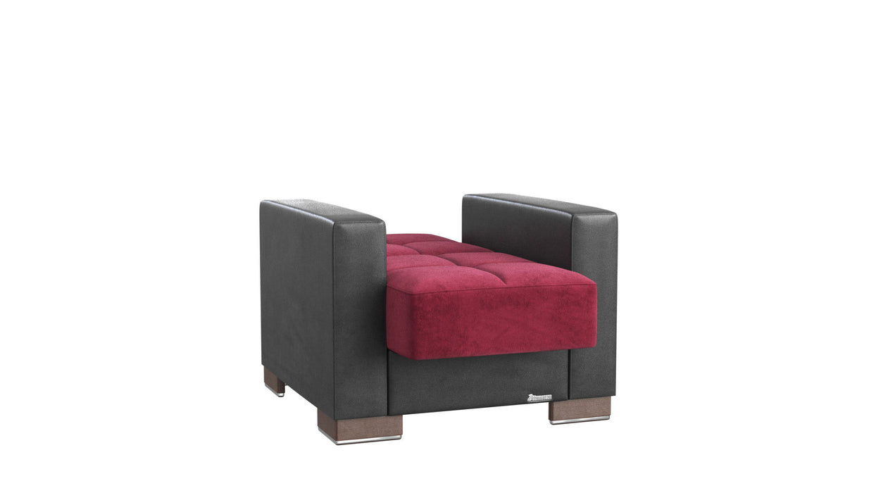 Microfiber And Dark Brown Tufted Convertible Chair 36" - Burgundy