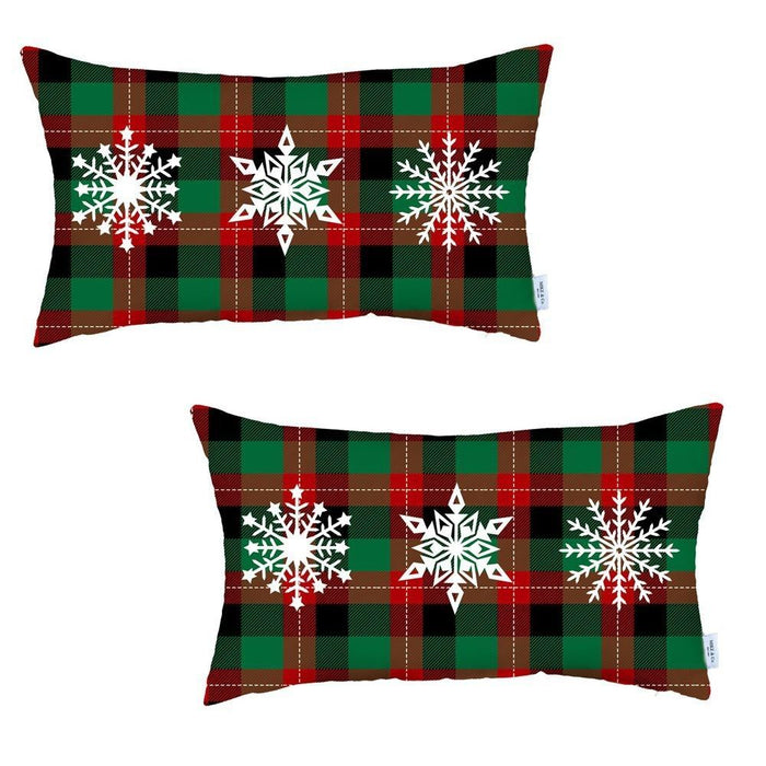 Christmas Snowflake Trio Plaid Lumbar Pillow Covers (Set of 2)