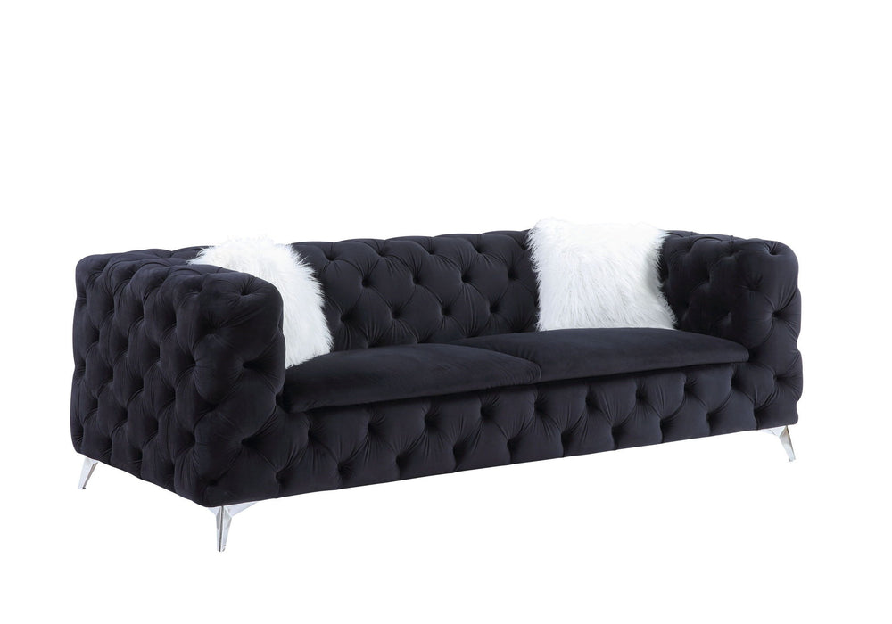 Sofa With Two Toss Pillows 91" - Black Velvet And Silver
