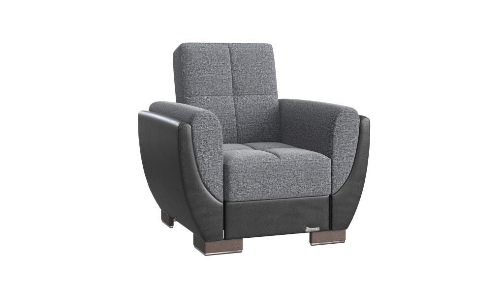 Microfiber And Brown Tufted Convertible Chair 36" - Gray