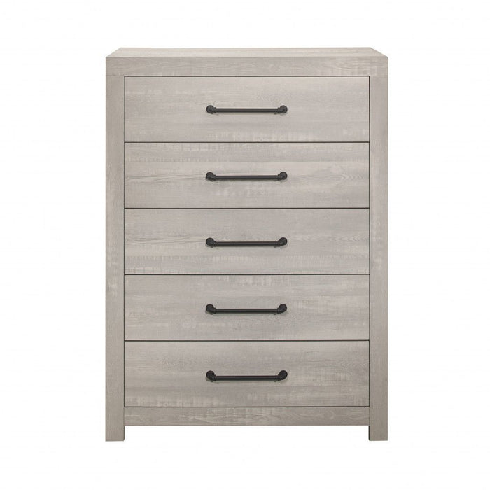 Solid Wood Five Drawer Standard Chest 35" - Rustic White Wash