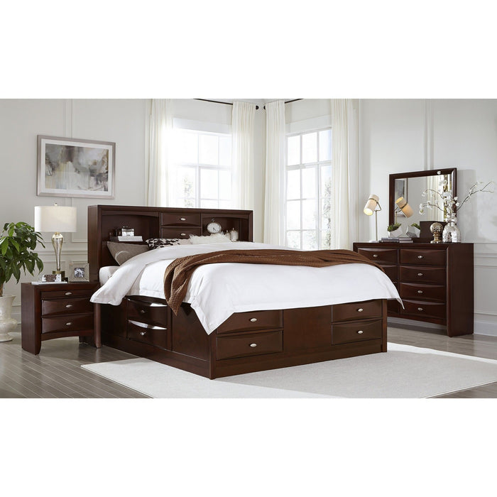 Solid Wood King Eight Drawers Bed - Merlot