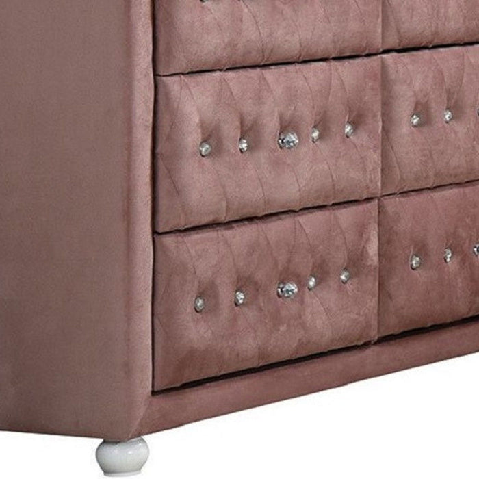 Solid Wood Six Drawer Double Dresser 40" - Pink