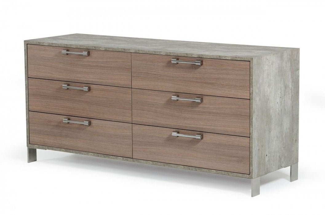 Solid And Manufactured Wood Six Drawer Standard Dresser 64" - Brown Oak Gray