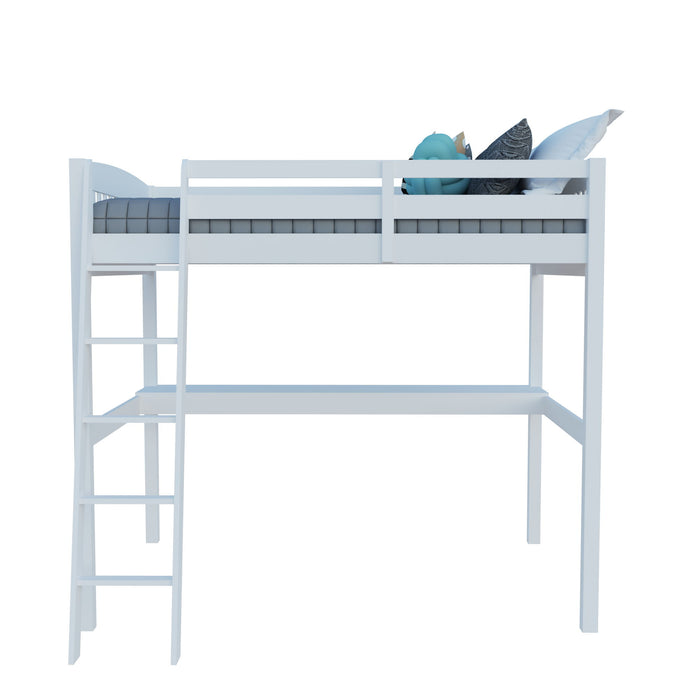 Solid Wood Full Double Size Loft Bed with Desk and Storage - White