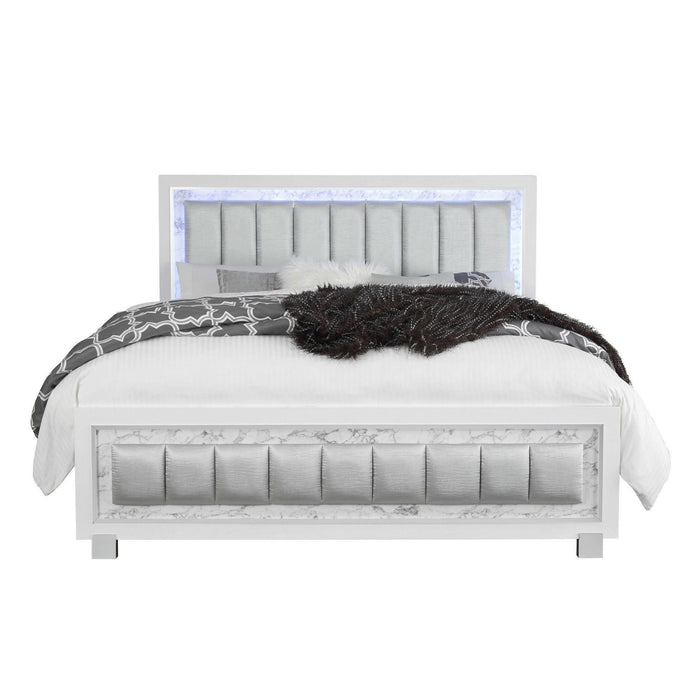 Modern Luxurious Queen Bed With Padded Headboard Led Lightning - White