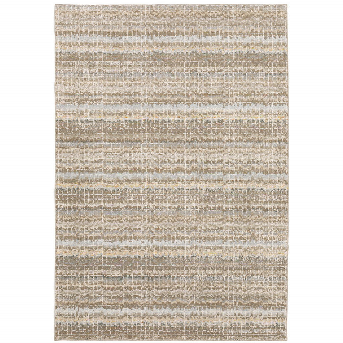 Abstract Power Loom Stain Resistant Area Rug - Ivory Grey Tan And Brown - 10' X 13'