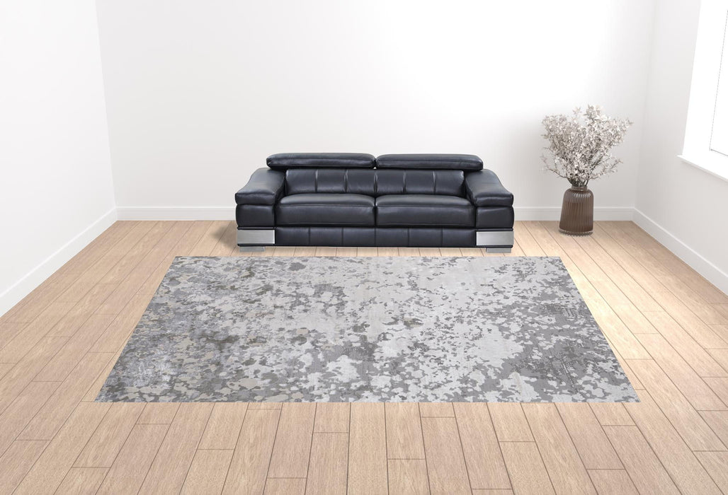 Abstract Stain Resistant Area Rug - Silver Gray And White - 12' X 15'