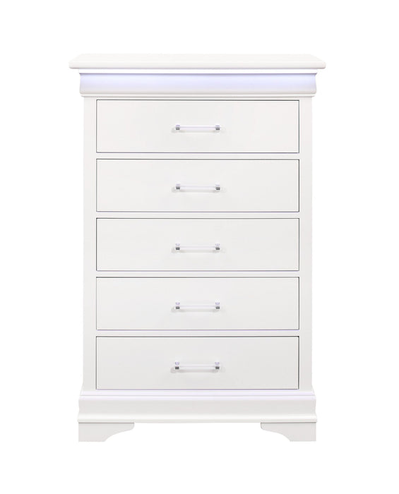 Solid Wood Five Drawer Chest with LED Lighting 16" - White