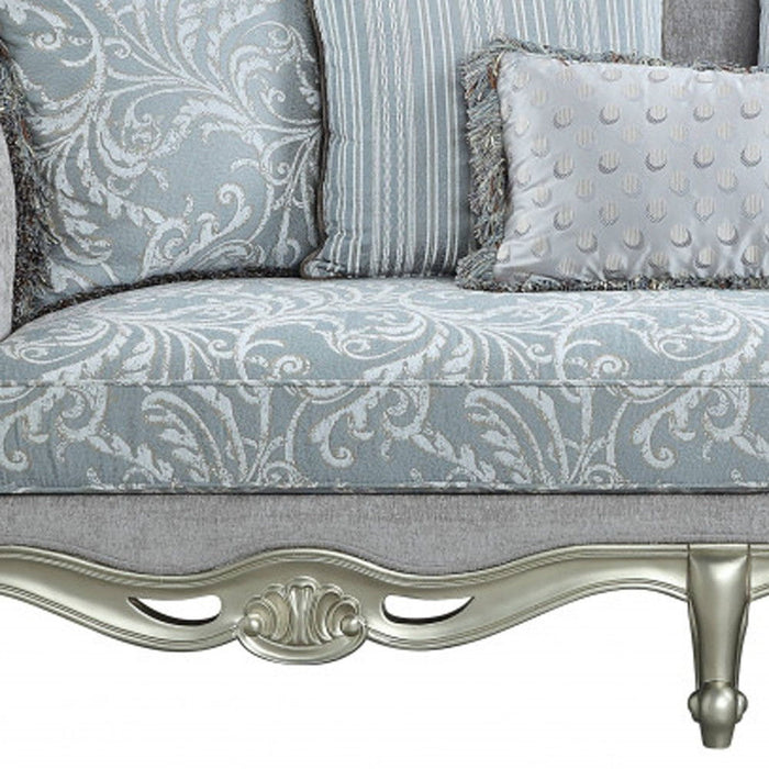 Sofa With Five Toss Pillows 85" - Light Gray Linen And Champagne
