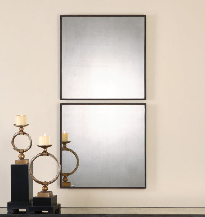 Matty - Antiqued Square Mirrors (Set of 2) - Black