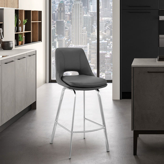 Faux Leather Bar Stool with Stainless Steel Frame 30" - Elegant Gray