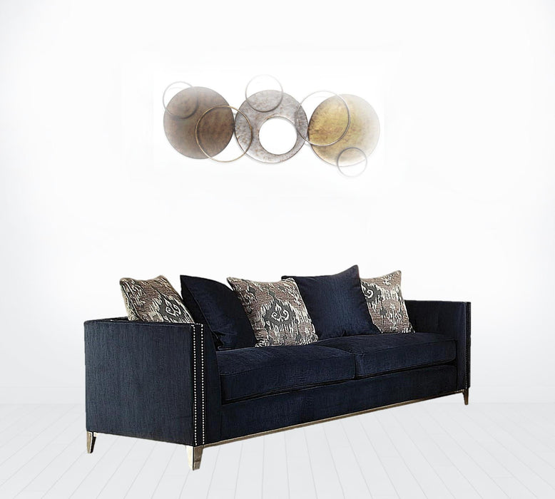 Sofa With Five Toss Pillows 95" - Blue Velvet And Black