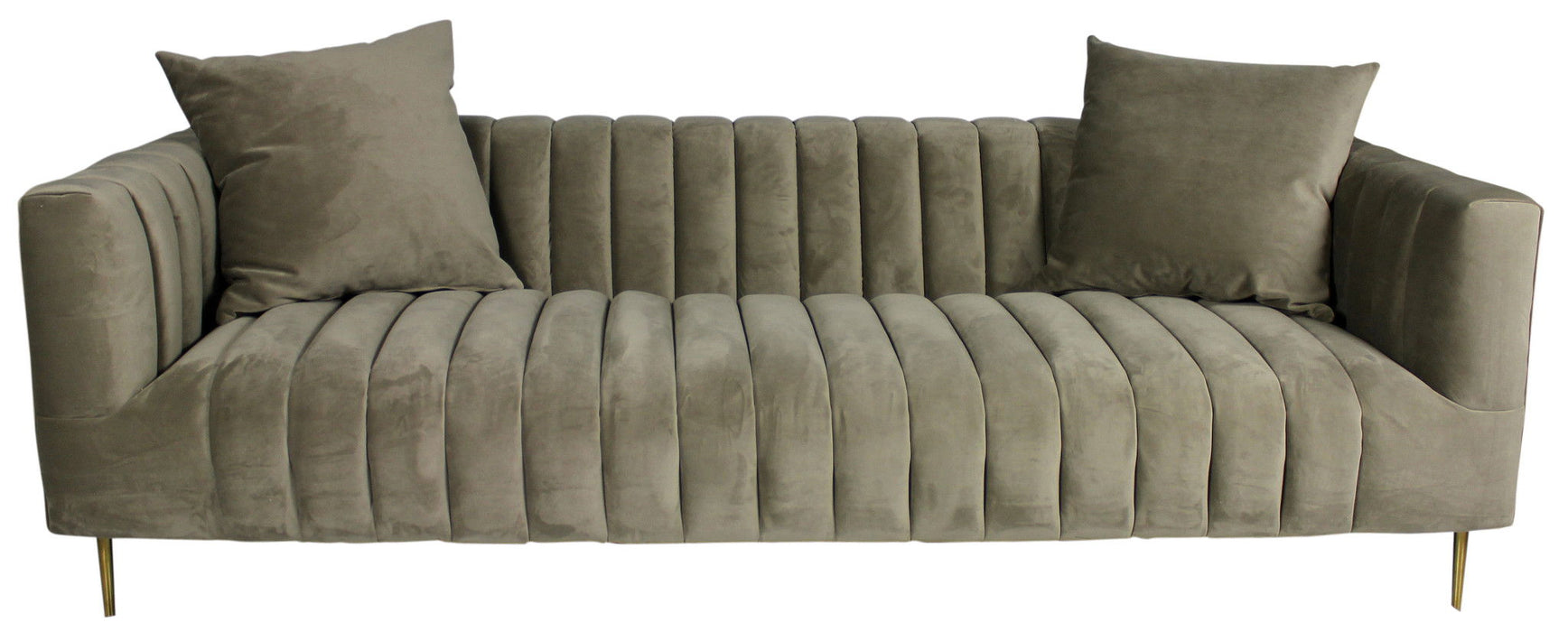 Sofa And Toss Pillows 90" - Gray Brown Velvet And Gold