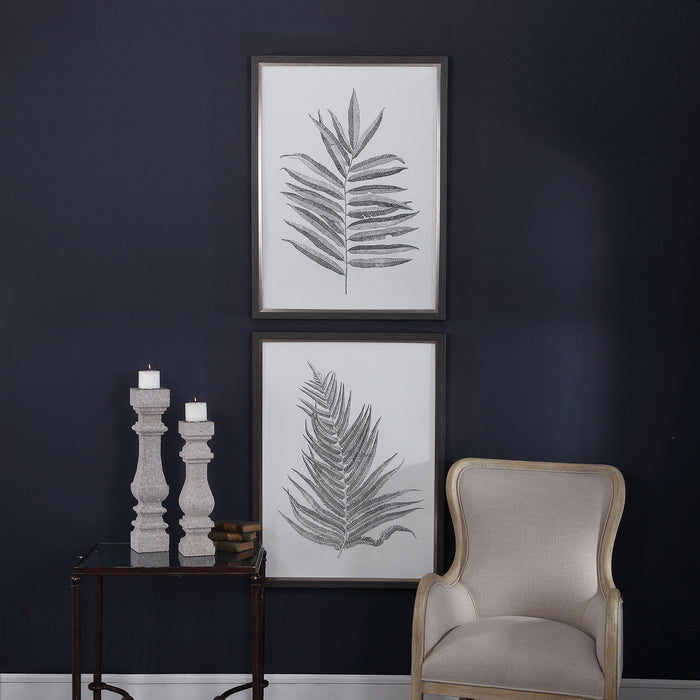 Silver Ferns - Framed Prints (Set of 2) - Pearl Silver