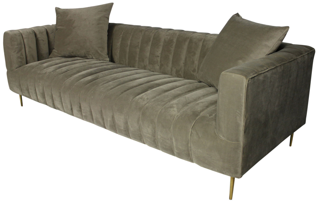 Sofa And Toss Pillows 90" - Gray Brown Velvet And Gold
