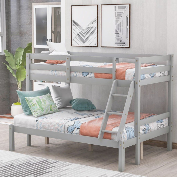 Twin Size Full Size Bunk Bed - Gray