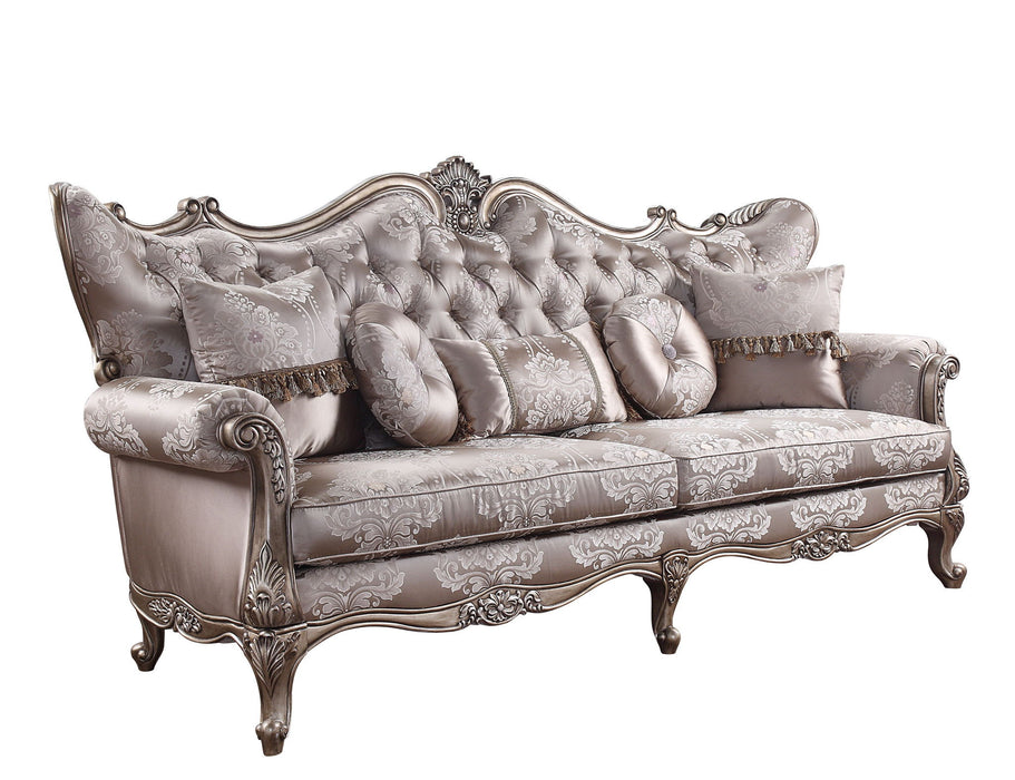Sofa With Five Toss Pillows 94" - Fabric Imitation Silk And Champagne