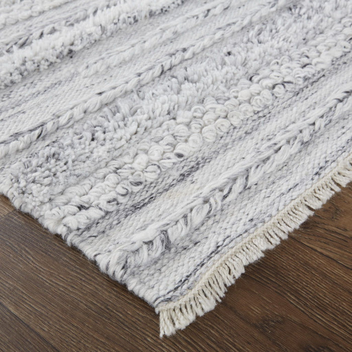 Striped Hand Woven Stain Resistant Area Rug - Gray Silver And Ivory - 9' X 12'
