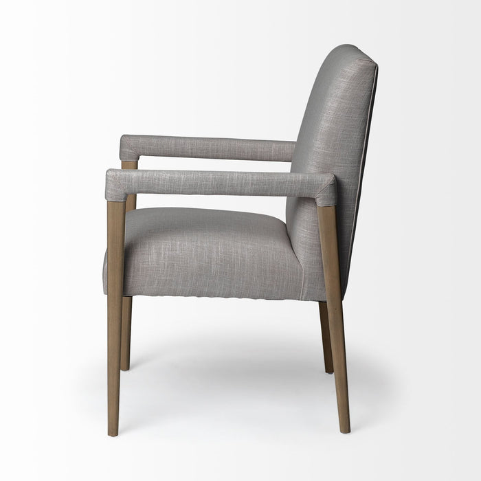 Gray Fabric Wrap With Brown Wooden Frame Dining Chair