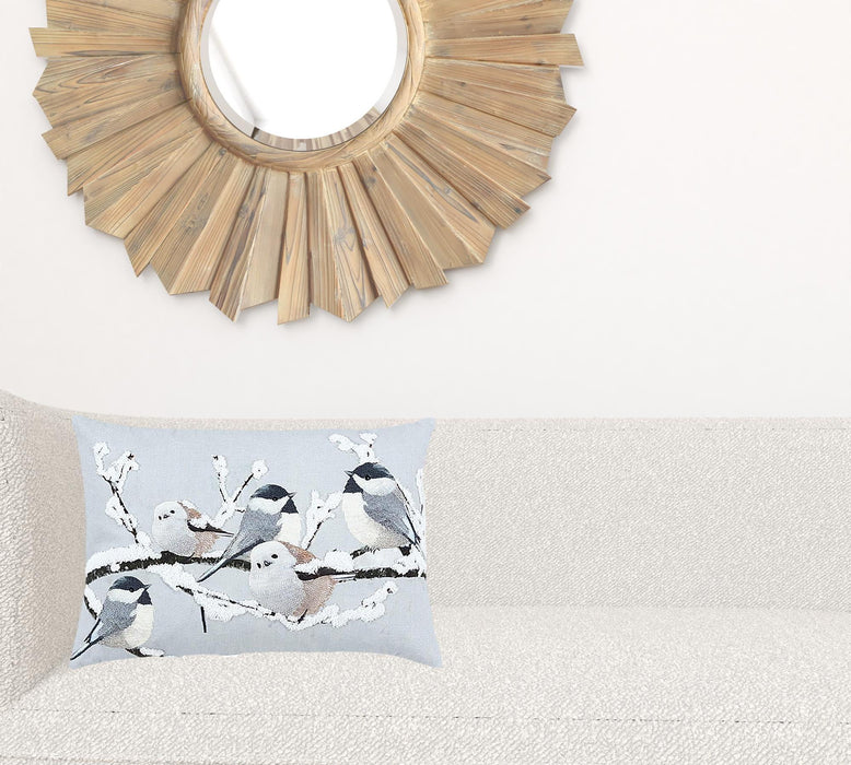 Winter Birds Decorative Lumbar Throw Pillow - Gray