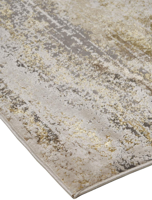 Abstract Area Rug - Gold Gray And Ivory - 12' X 18'