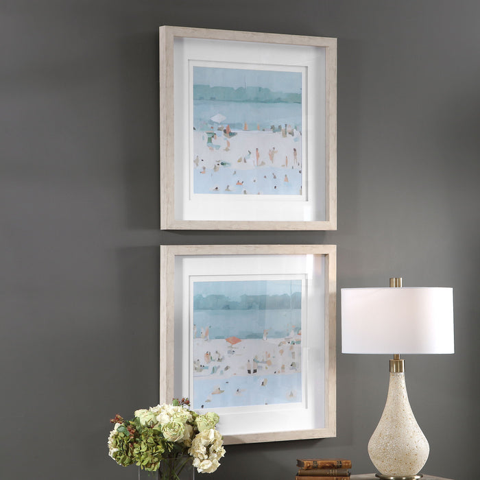 Sea Glass Sandbar - Framed Prints (Set of 2) - Blue, Light