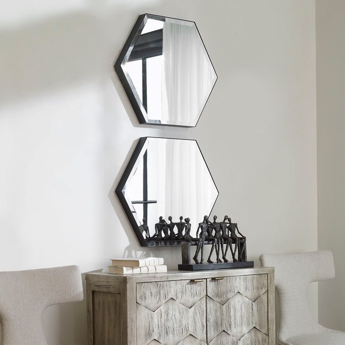Amaya - Octagonal Mirrors (Set of 2) - Pearl Silver
