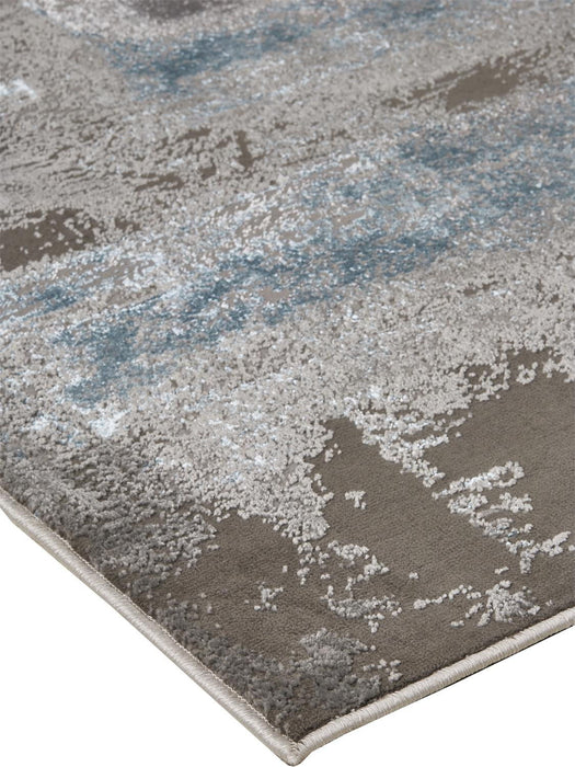 Abstract Stain Resistant Area Rug - Gray Ivory And Blue - 12' X 15'