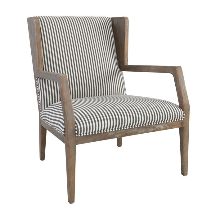 Linen Blend Ticking Stripe Wingback Chair 29" - Gray and Cream