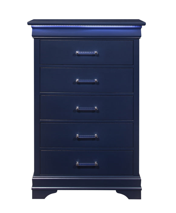 Solid Wood Five Drawer Chest with LED Lighting 16" - Blue