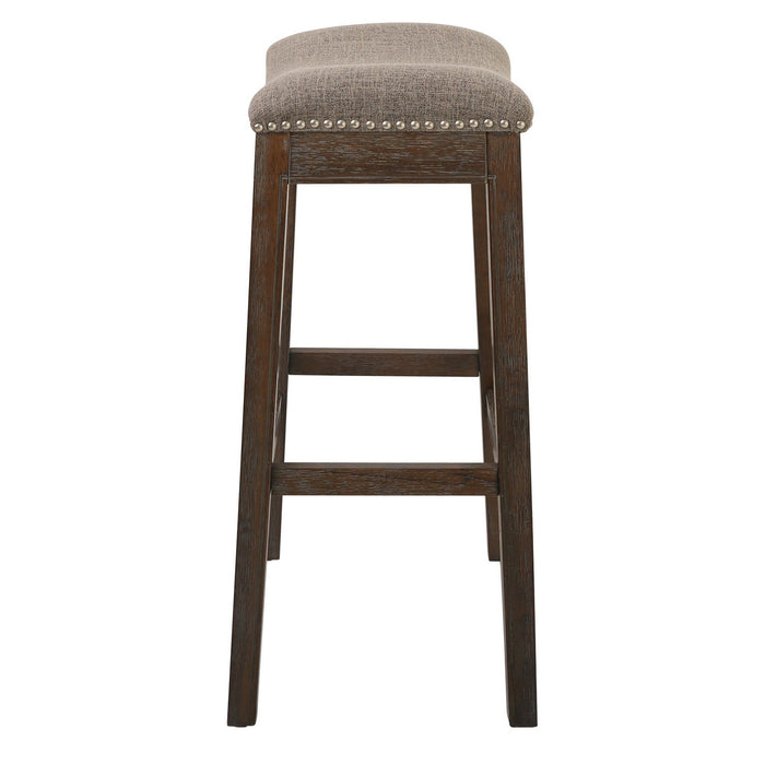 Bar Height Saddle Style Counter Stool With Fabric And Nail Head Trim - Taupe