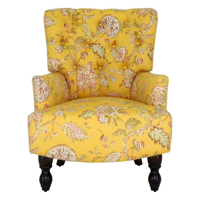 Polyester Blend Toile Arm Chair 28" - Golden Yellow Green And Brown