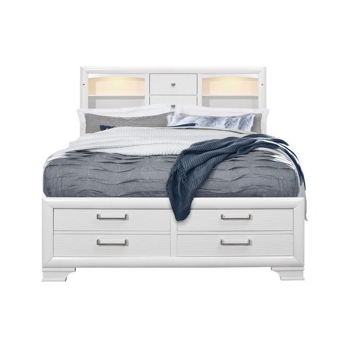 Solid Wood Eight Drawers Bed - White