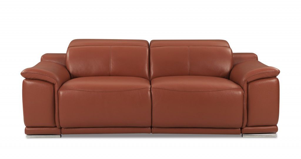 Genuine Leather Reclining Sofa 86" - Camel Brown