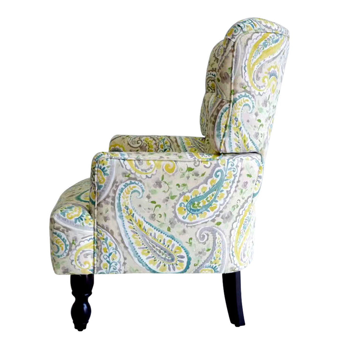 Polyester Blend Paisley Arm Chair 28" - Aqua Lemongrass And Brown