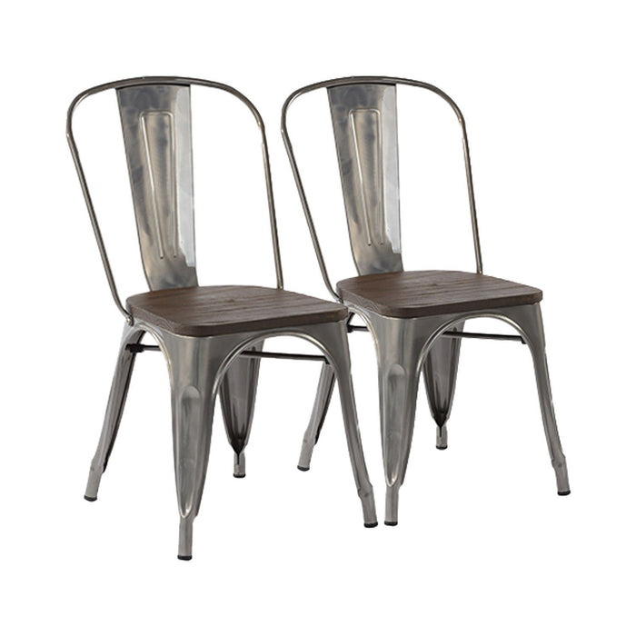 Wood and Metal Slat Back Dining Chairs (Set of 2) - Silver and Brown
