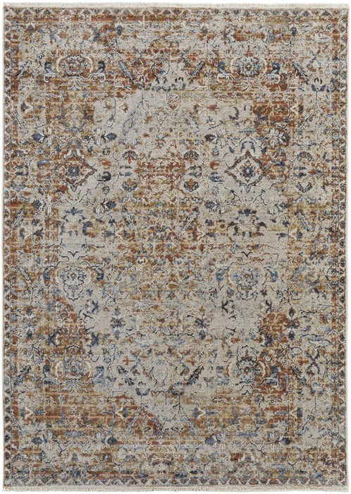 Floral Power Loom Area Rug With Fringe - Tan Ivory And Orange - 12' X 15'