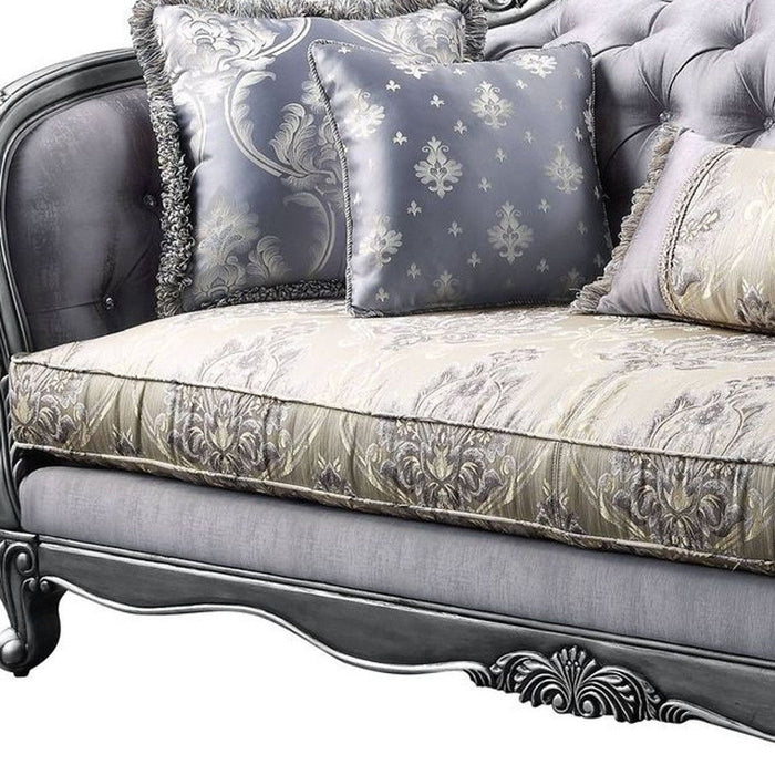 Sofa With Five Toss Pillows 89" - Fabric Imitation Silk And Platinum