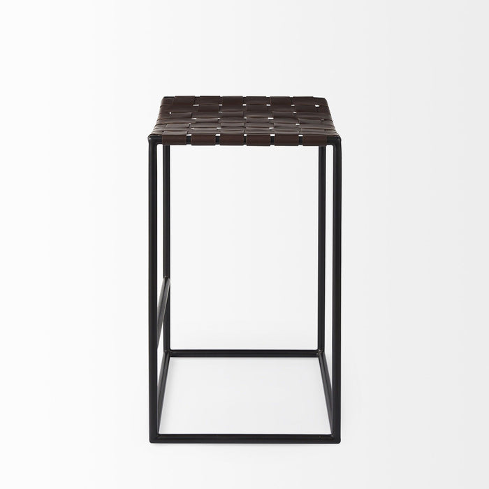 Woven Leather Counter Stool - Dark Brown