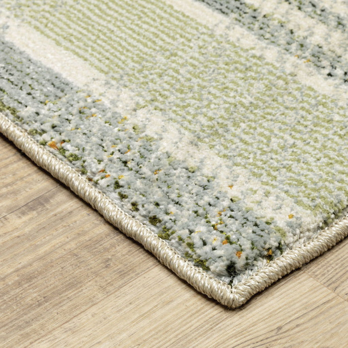 Geometric Power Loom Stain Resistant Area Rug - Green Grey And Ivory - 10' X 13'