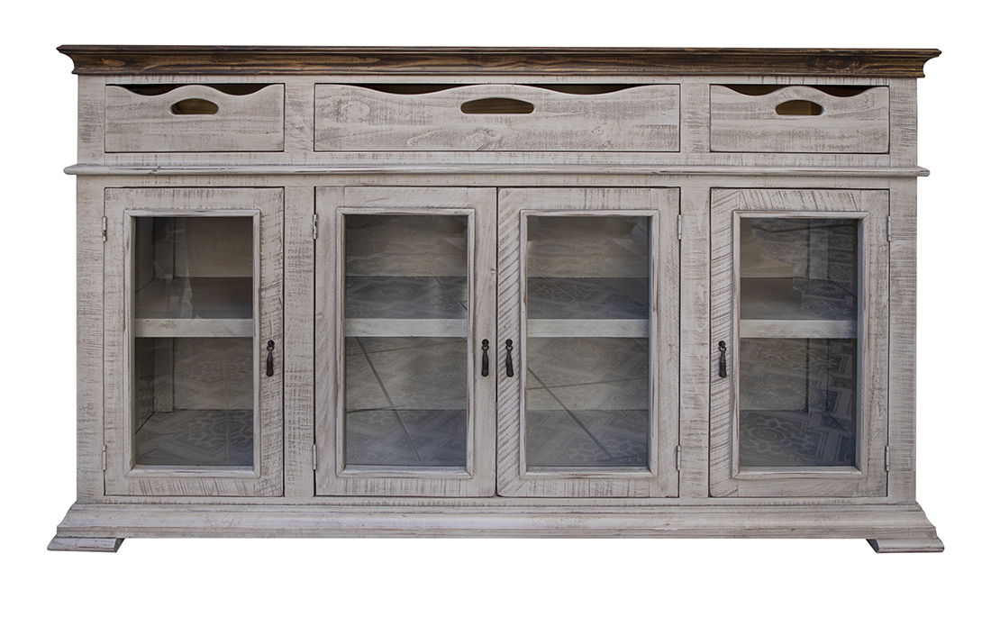 Gray - Console With 3 Drawers 4 Doors - Light Gray