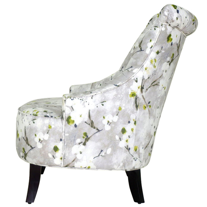Polyester Blend Floral Wingback Chair 28" - Gray Green White And Brown