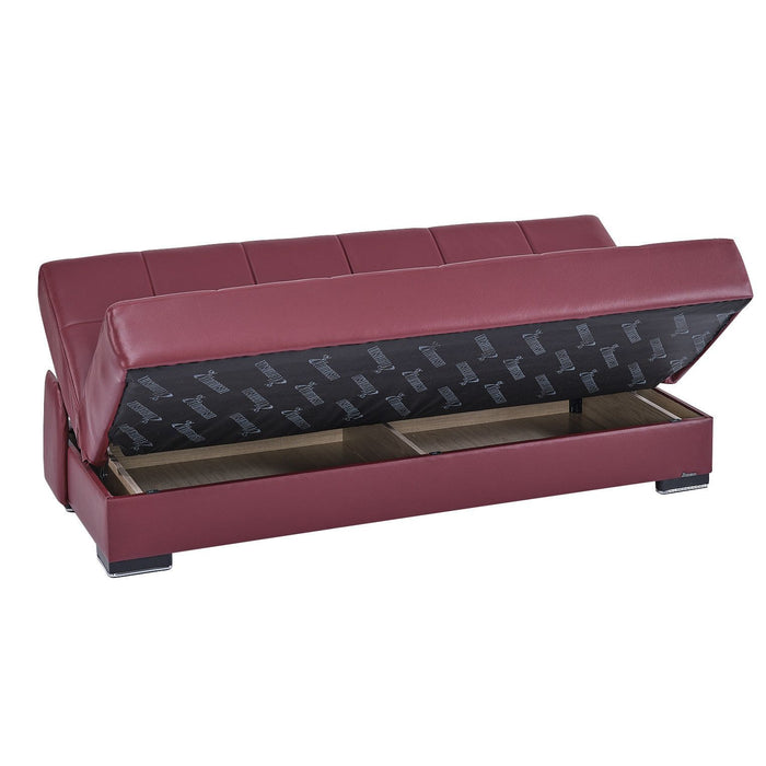 Faux Leather And Brown Convertible Futon Sleeper Sofa With Two Toss Pillows 75" - Burgundy
