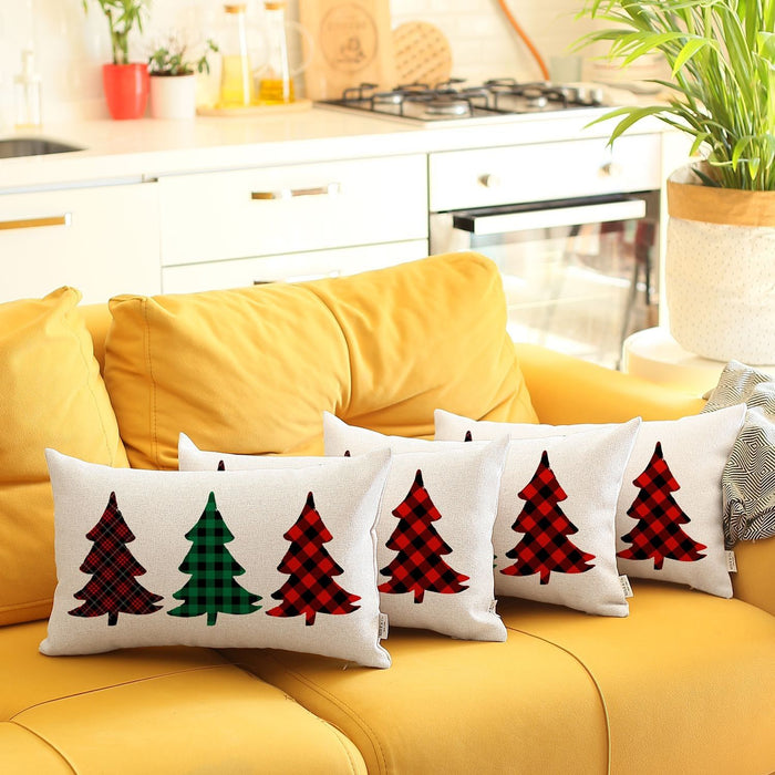 Christmas Tree Trio Plaid Lumbar Throw Pillows (Set of 4) - Multicolor
