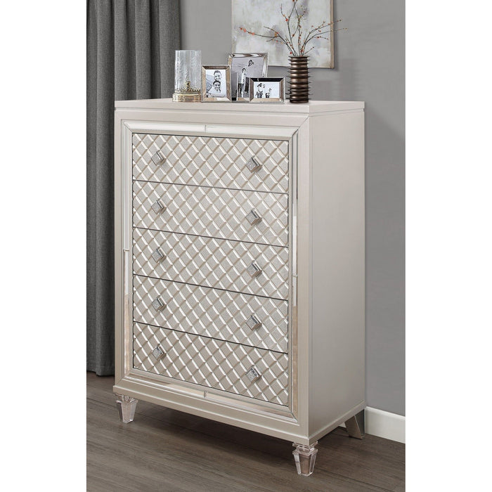 Chest With Tapered Acrylic Legs And 5 Drawers - Champagne Toned